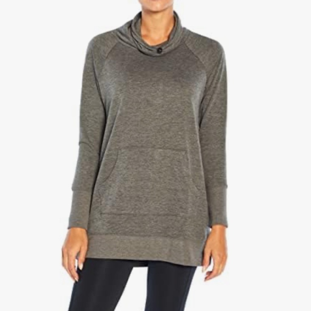 Balance Collection‎ Grey Tunic Cowl-Neck Lightweight Pullover Hoodie